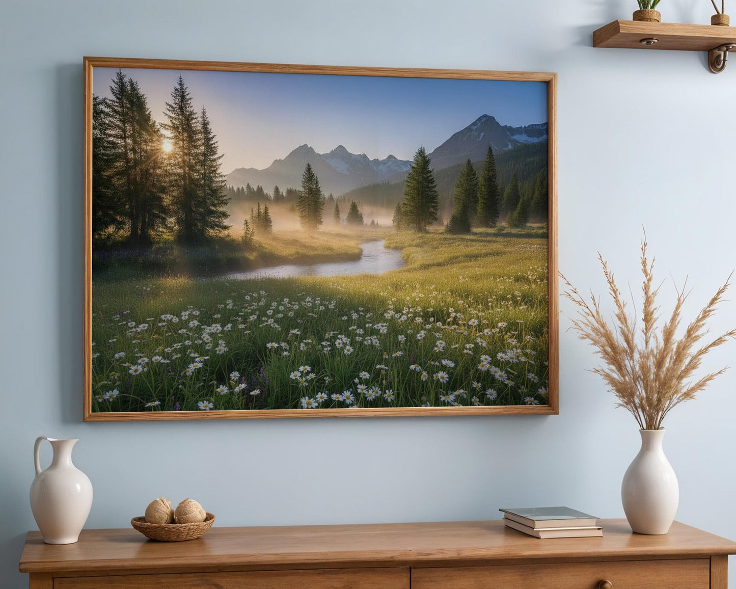 printable wildflowers photography nature landscape large wall art, green nature digital print, nordic forest wall