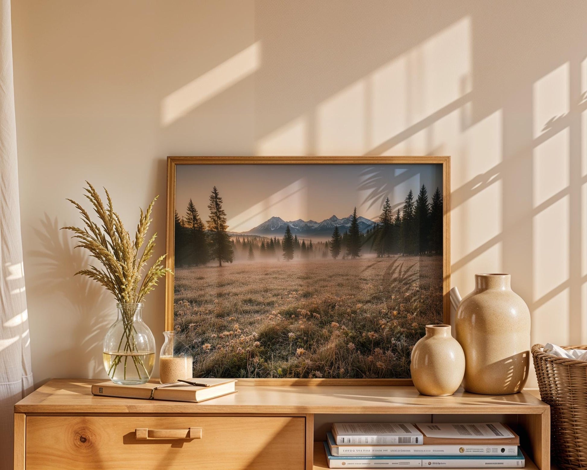 Printed Wildflowers Photography, Large Nature Landscape Wall Art, Green Digital Print, Nordic Forest Decor