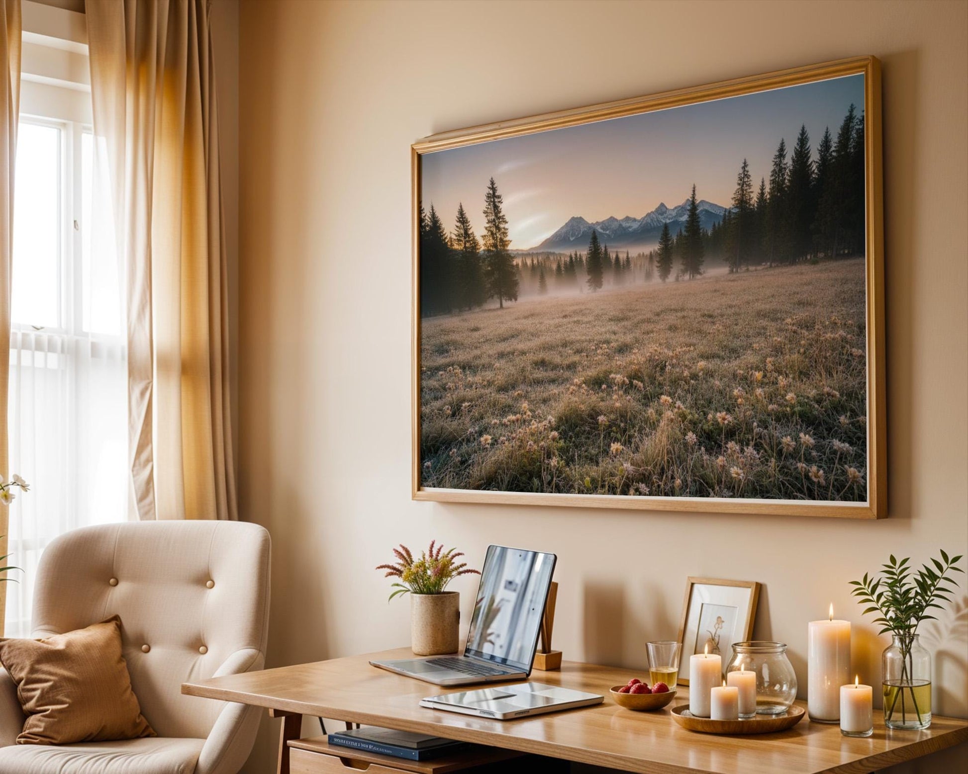 printable wildflowers photography nature landscape large wall art, green nature digital print, nordic forest wall