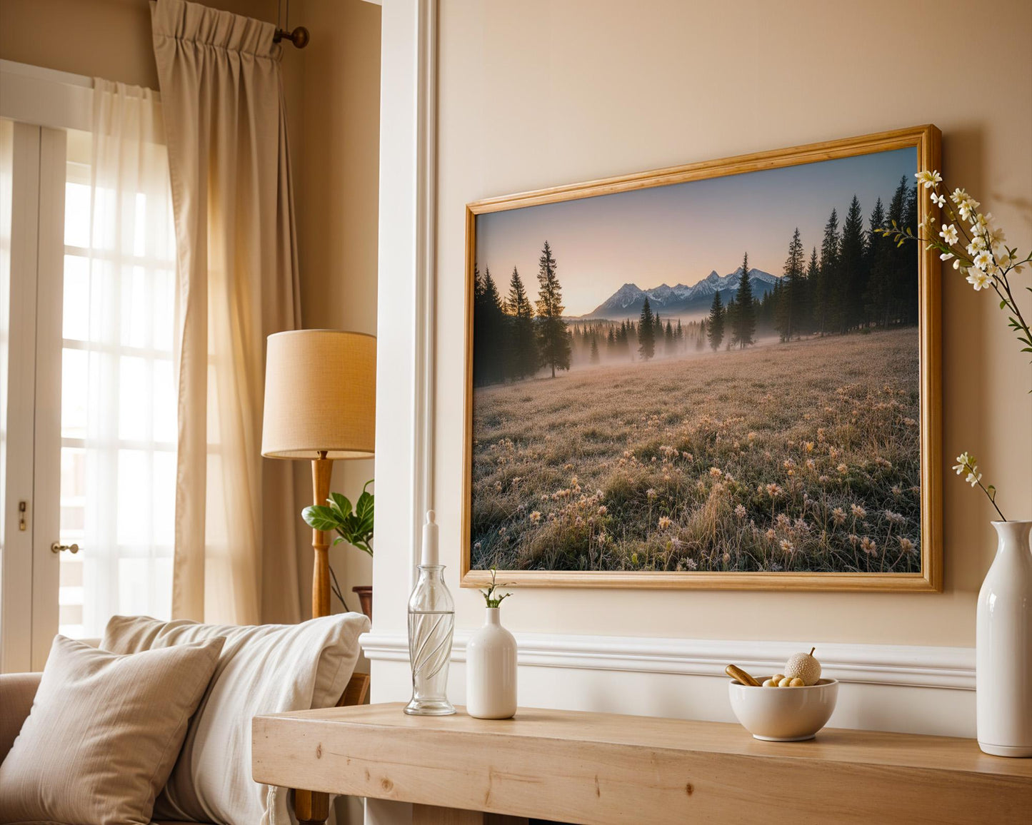 printable wildflowers photography nature landscape large wall art, green nature digital print, nordic forest wall