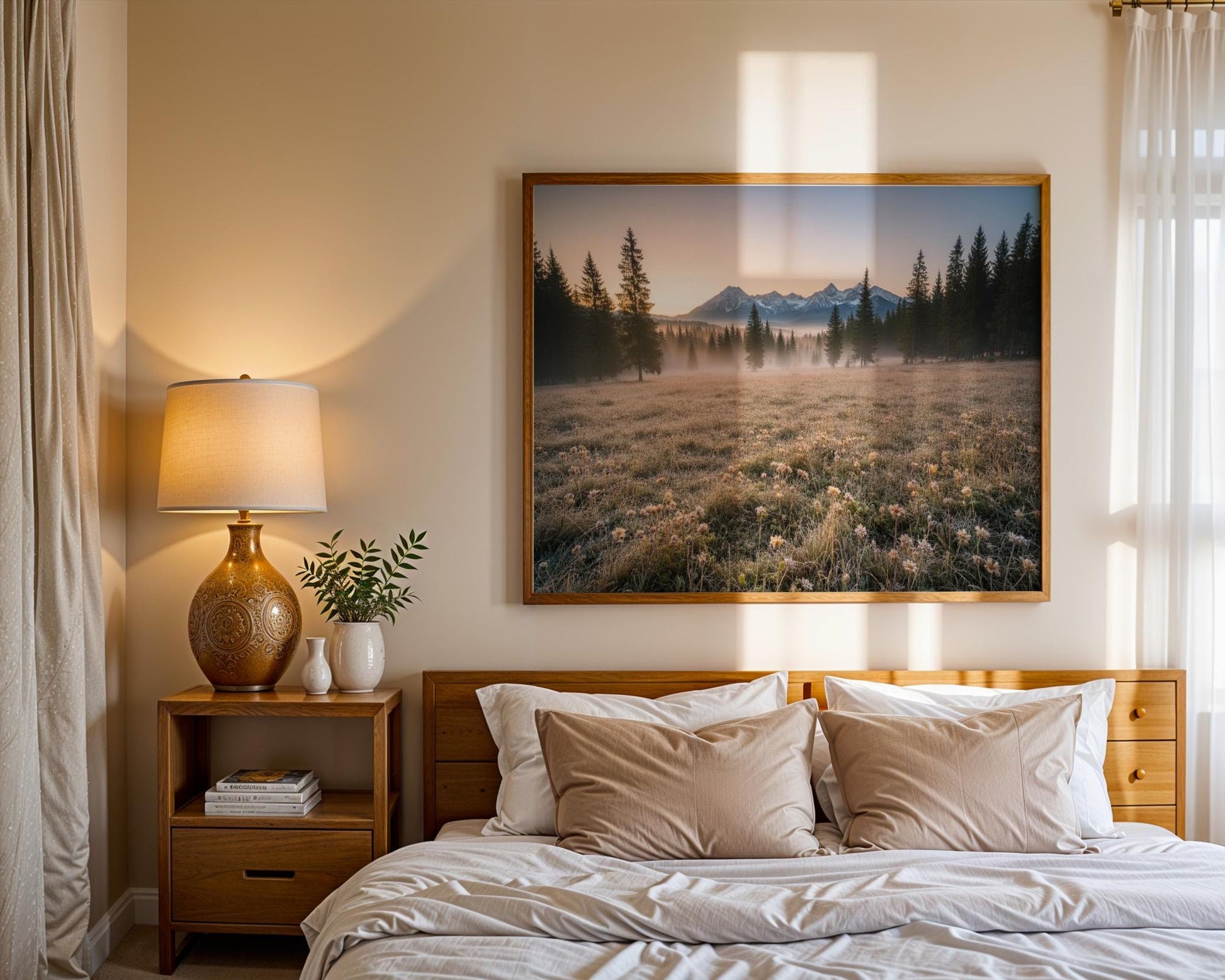 printable wildflowers photography nature landscape large wall art, green nature digital print, nordic forest wall