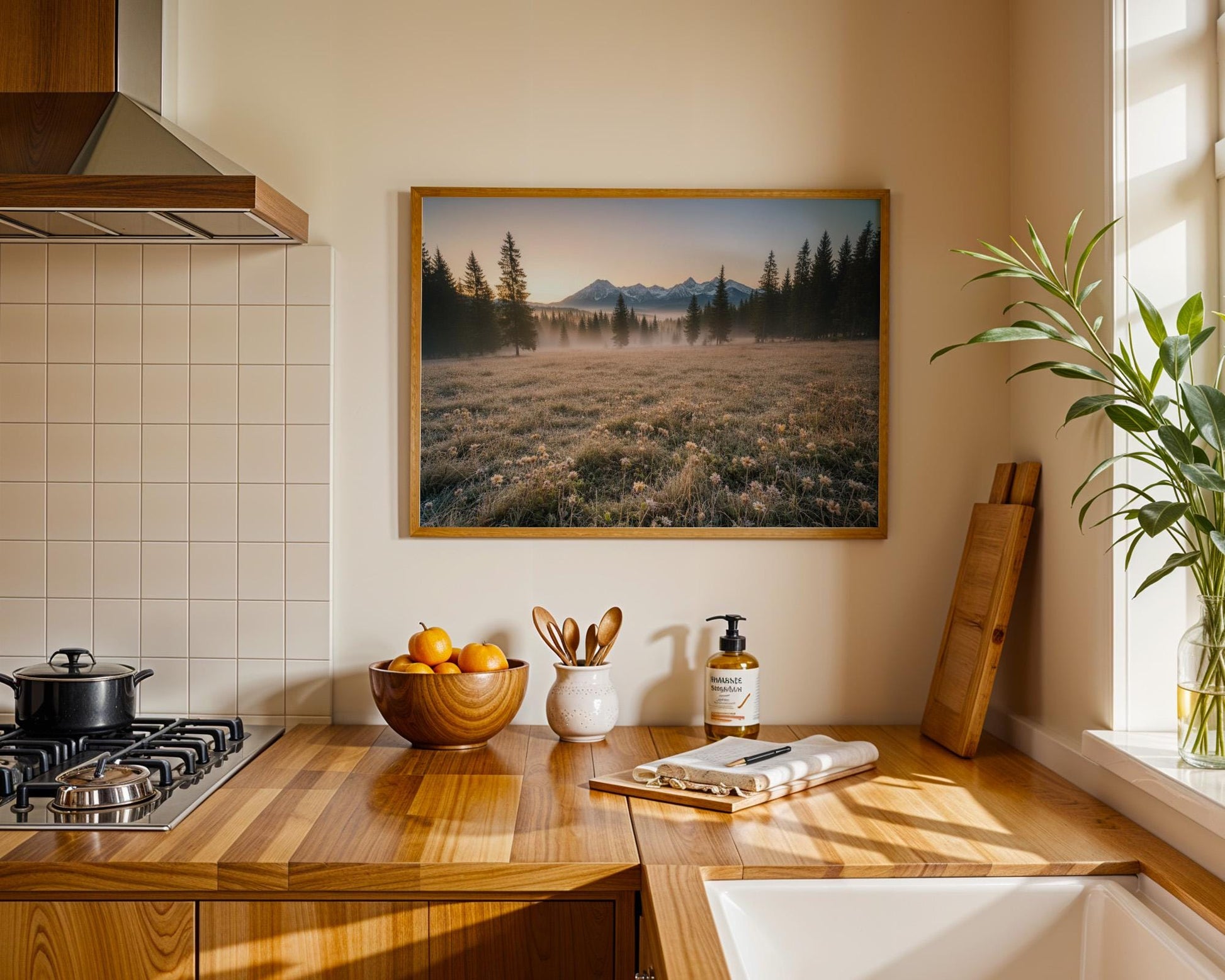 Printed Wildflowers Photography, Large Nature Landscape Wall Art, Green Digital Print, Nordic Forest Decor