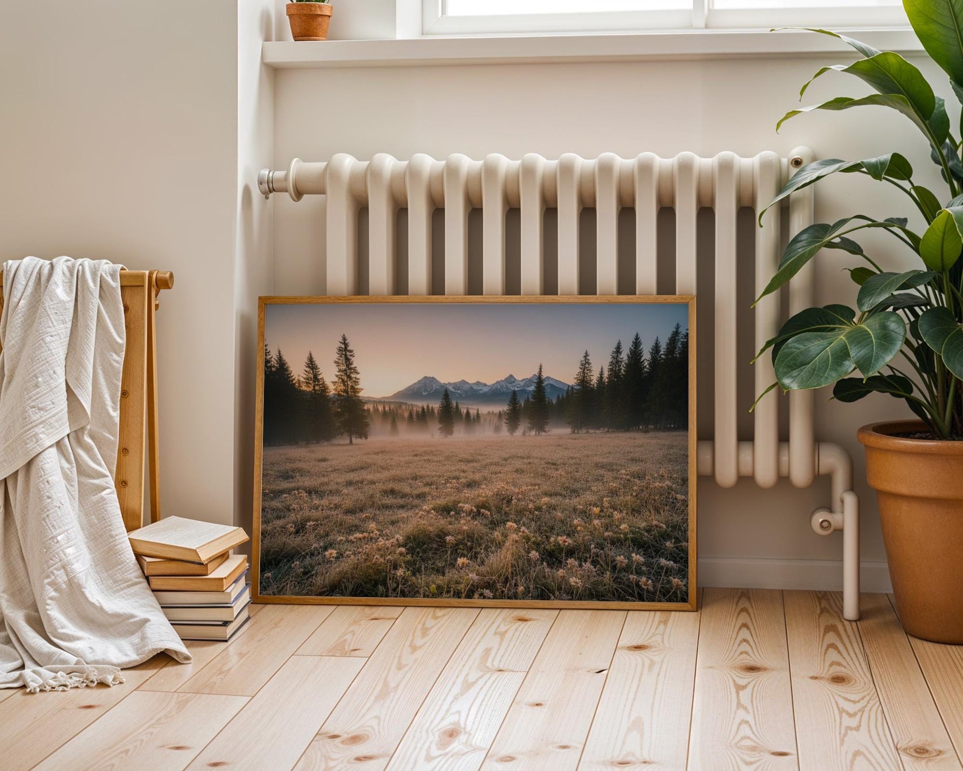 Printed Wildflowers Photography, Large Nature Landscape Wall Art, Green Digital Print, Nordic Forest Decor