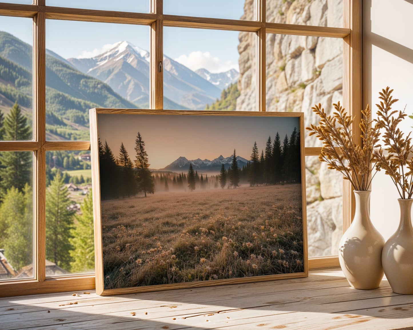 printable wildflowers photography nature landscape large wall art, green nature digital print, nordic forest wall