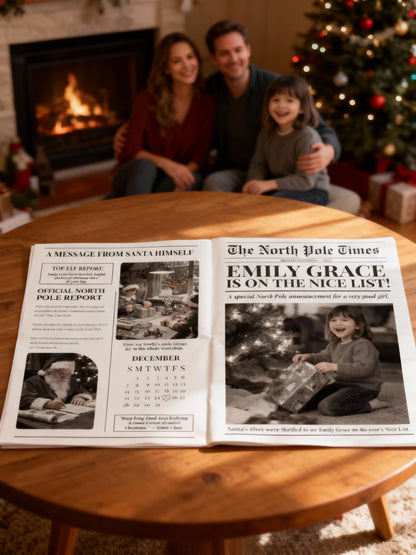 Nice List Santa, Personalized Christmas Eve Gift Newspaper, Printed and Shipped, Certificate, North Pole Mail, Santa Letter Set