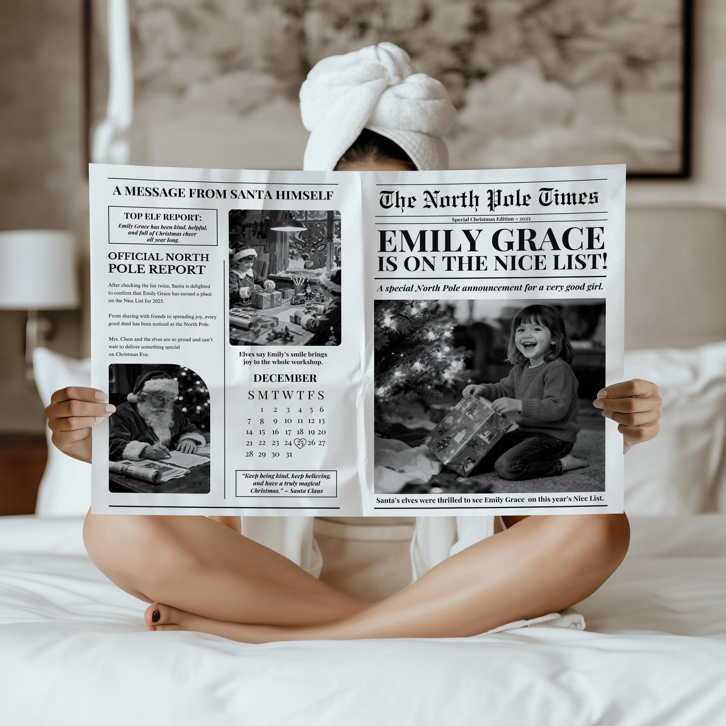 Nice List Santa, Personalized Christmas Eve Gift Newspaper, Printed and Shipped, Certificate, North Pole Mail, Santa Letter Set