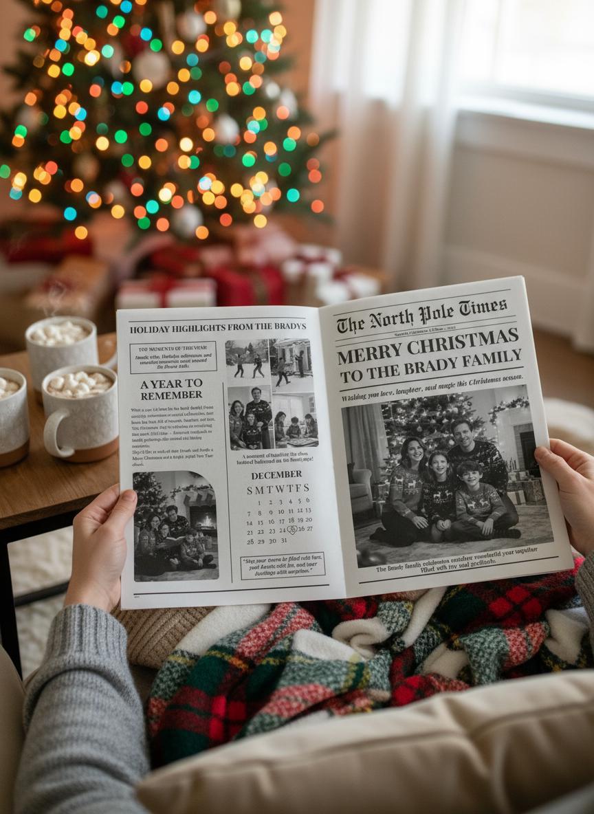 Christmas Newspaper, Printed and Shipped for Special Events, Year In Review Newsletter, Holiday Photo Card, Customizable Design