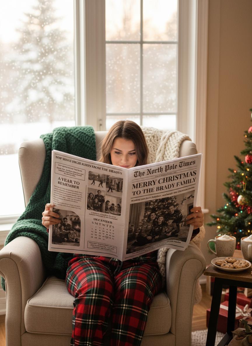 Christmas Newspaper, Printed and Shipped for Special Events, Year In Review Newsletter, Holiday Photo Card, Customizable Design