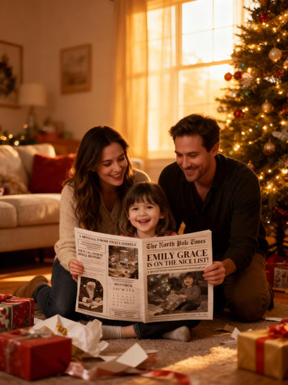 Nice List Santa, Personalized Christmas Eve Gift Newspaper, Printed and Shipped, Certificate, North Pole Mail, Santa Letter Set