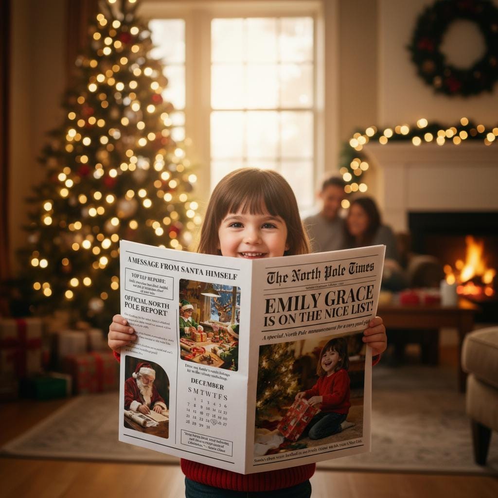 Nice List Santa, Personalized Christmas Eve Gift Newspaper, Printed and Shipped, Certificate, North Pole Mail, Santa Letter Set