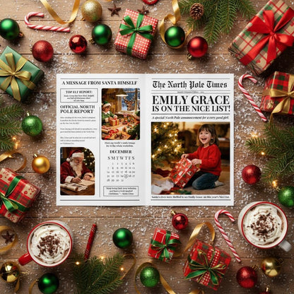 Nice List Santa, Personalized Christmas Eve Gift Newspaper, Printed and Shipped, Certificate, North Pole Mail, Santa Letter Set