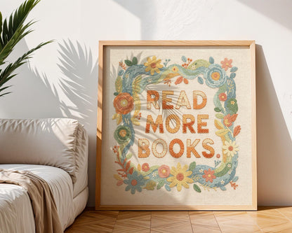 Read More Books Wall Art, Cute Library Print, Bookworm Decor, Colorful Reading Nook Art, Digital Download for Kids