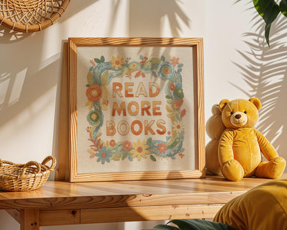 Read More Books Wall Art, Cute Library Print, Bookworm Decor, Colorful Reading Nook Art, Digital Download for Kids