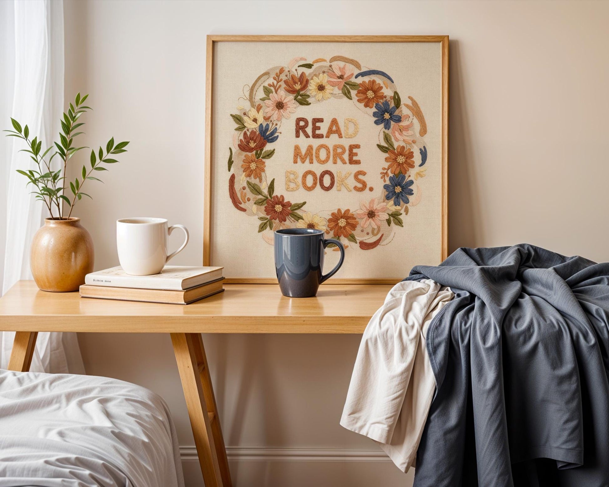 Read More Books Wall Art, Floral Book Lover Print, Minimalist Reading Decor, Digital Download for Kids and Adults, Bookish Wall Poster