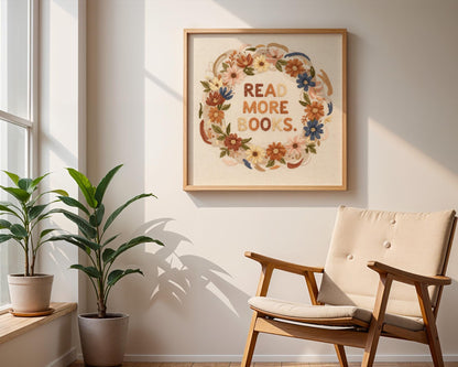 Read More Books Wall Art, Floral Book Lover Print, Minimalist Reading Decor, Digital Download for Kids and Adults, Bookish Wall Poster