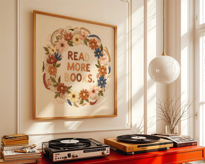 Read More Books Wall Art, Floral Book Lover Print, Minimalist Reading Decor, Digital Download for Kids and Adults, Bookish Wall Poster