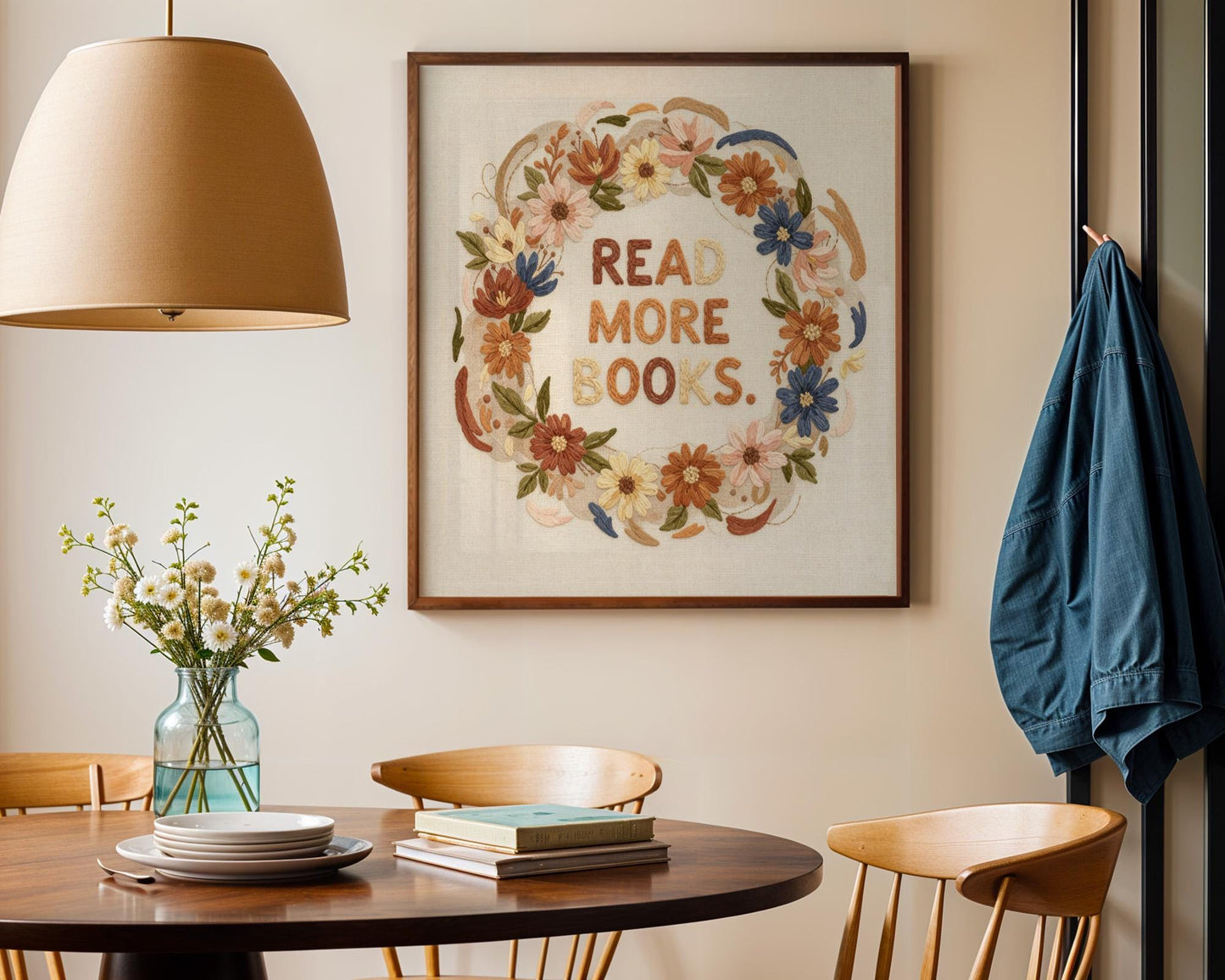 Read More Books Wall Art, Floral Book Lover Print, Minimalist Reading Decor, Digital Download for Kids and Adults, Bookish Wall Poster