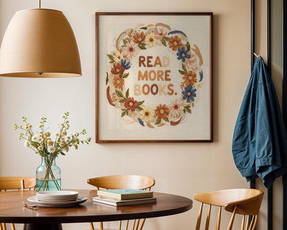 Read More Books Wall Art, Floral Book Lover Print, Minimalist Reading Decor, Digital Download for Kids and Adults, Bookish Wall Poster