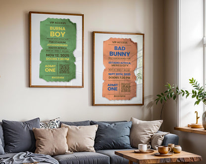 Custom Concert Ticket Stub Poster, Personalized Music Art, Vintage Gift, Unique Memory Keepsake, Perfect for Music Lovers and Collectors