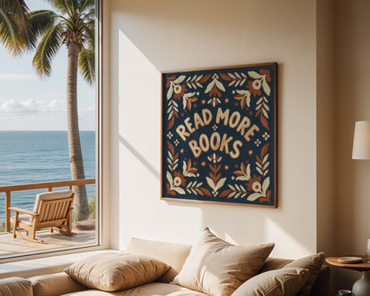 Read More Books Wall Art, Retro Book Lover Print, Vintage Reading Nook Decor, Digital Download for Home and Classroom