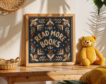 Read More Books Wall Art, Retro Book Lover Print, Vintage Reading Nook Decor, Digital Download for Home and Classroom