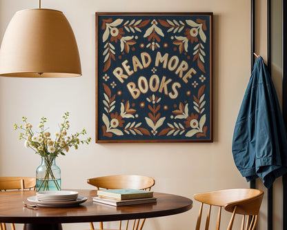 Read More Books Wall Art, Retro Book Lover Print, Vintage Reading Nook Decor, Digital Download for Home and Classroom