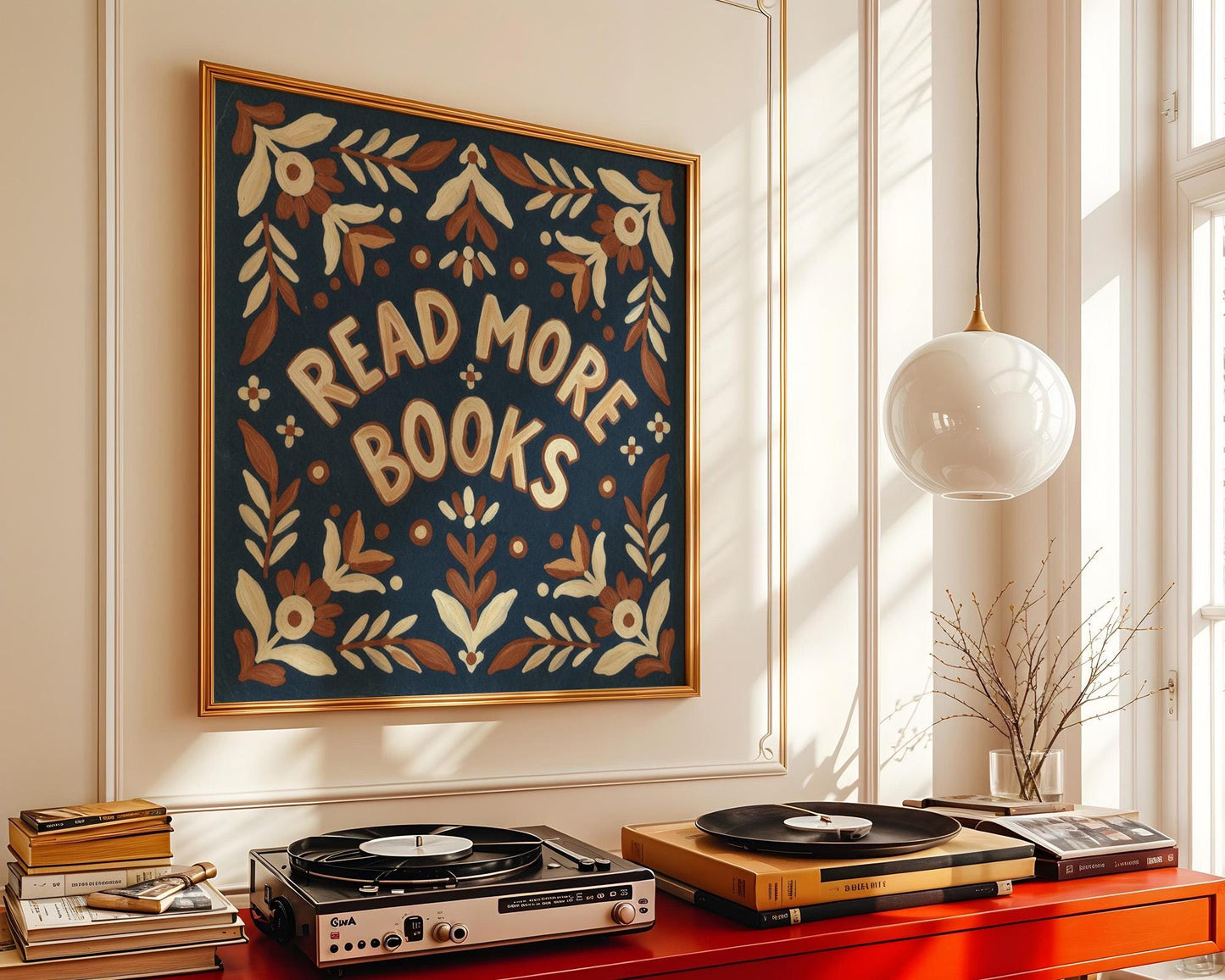 Read More Books Wall Art, Retro Book Lover Print, Vintage Reading Nook Decor, Digital Download for Home and Classroom