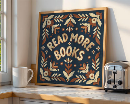 Read More Books Wall Art, Retro Book Lover Print, Vintage Reading Nook Decor, Digital Download for Home and Classroom