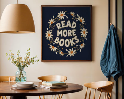 Read More Books Wall Art, Vintage Library Decor, Book Lover Printable, Reading Nook Art, Digital Download for Readers