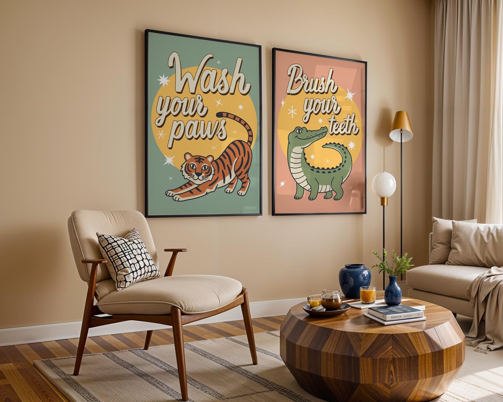 Wash Your Paws Tiger Wall Art, Colorful Bathroom Decor, Funny Animal Print, Quirky Home Wall Art, Digital Download