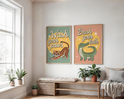 Wash Your Paws Tiger Wall Art, Colorful Bathroom Decor, Funny Animal Print, Quirky Home Wall Art, Digital Download