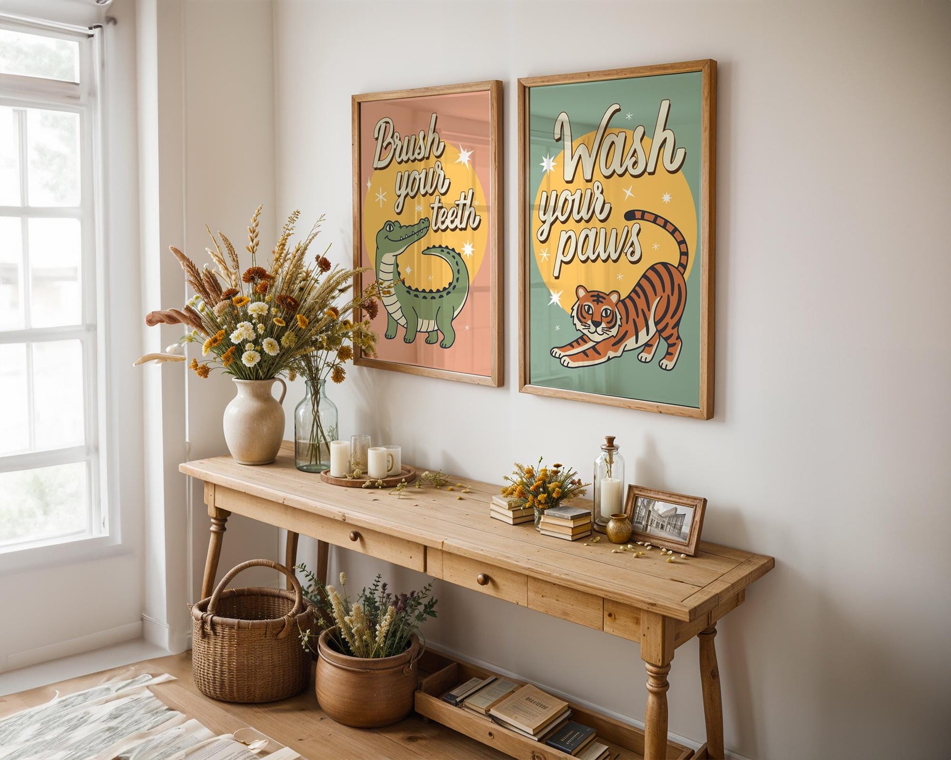 Wash Your Paws Tiger Wall Art, Colorful Bathroom Decor, Funny Animal Print, Quirky Home Wall Art, Digital Download