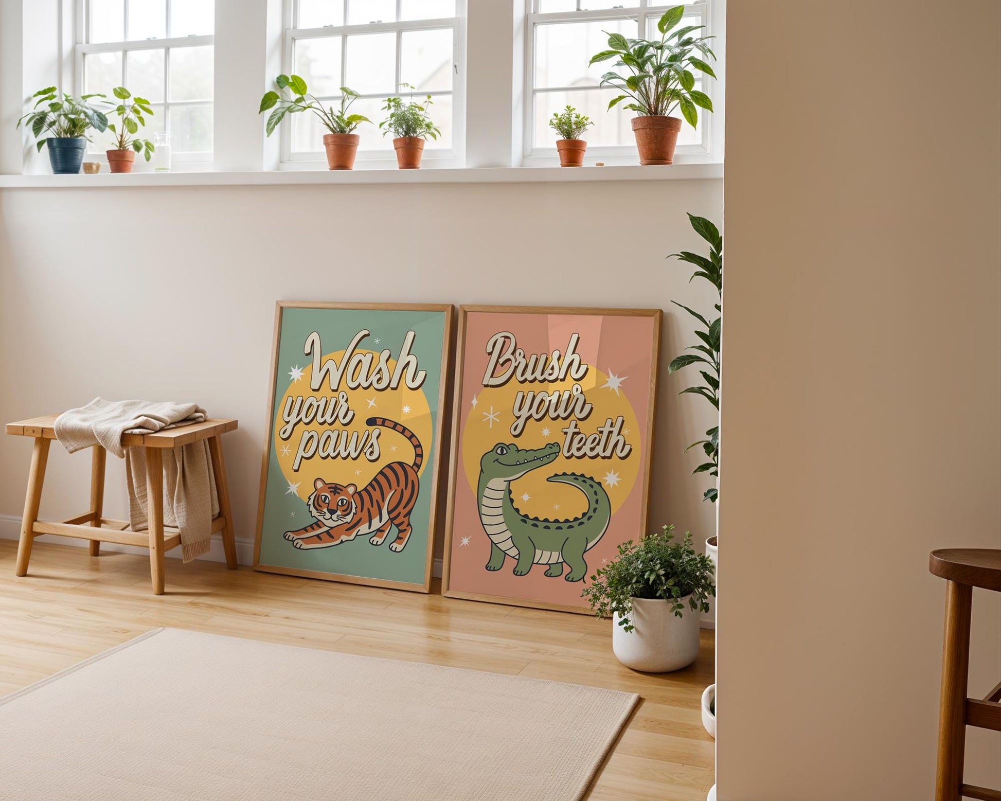 Wash Your Paws Tiger Wall Art, Colorful Bathroom Decor, Funny Animal Print, Quirky Home Wall Art, Printed & Shipped