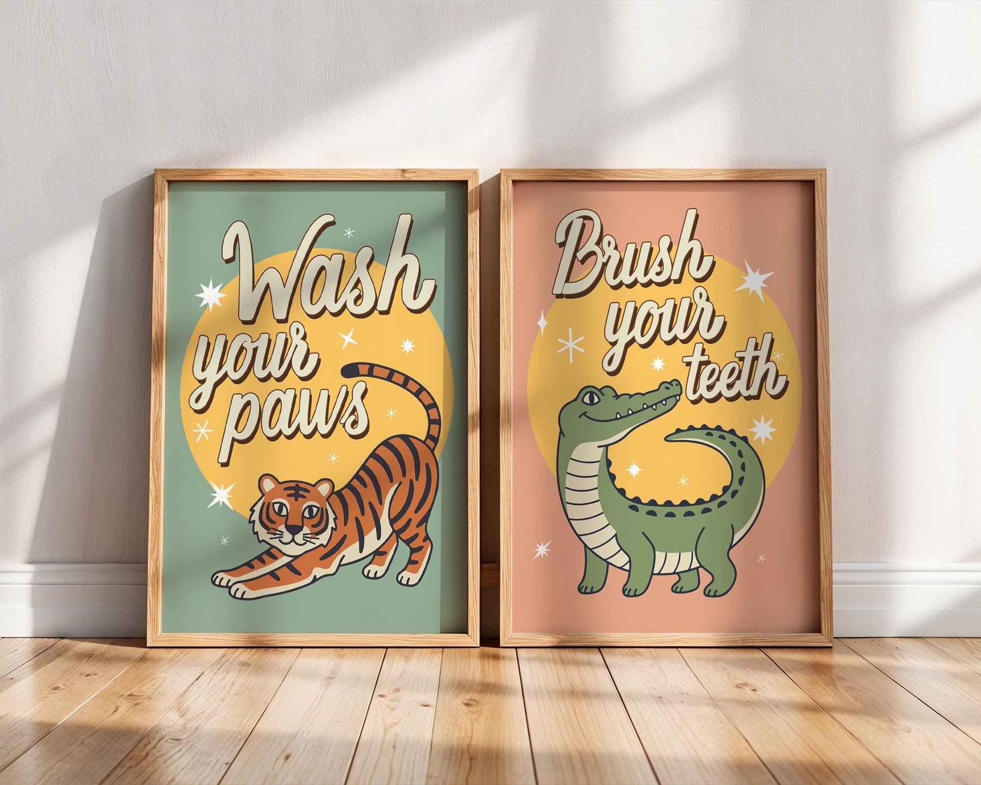 Wash Your Paws Tiger Wall Art, Colorful Bathroom Decor, Funny Animal Print, Quirky Home Wall Art, Printed & Shipped