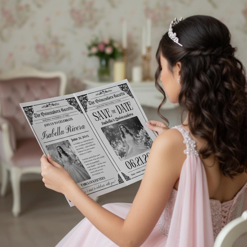 Quinceañera Newspaper Printed, Unique Editable Newspaper for Parties, Custom Birthday Gift, Quinceañera Decor, Sweet 15