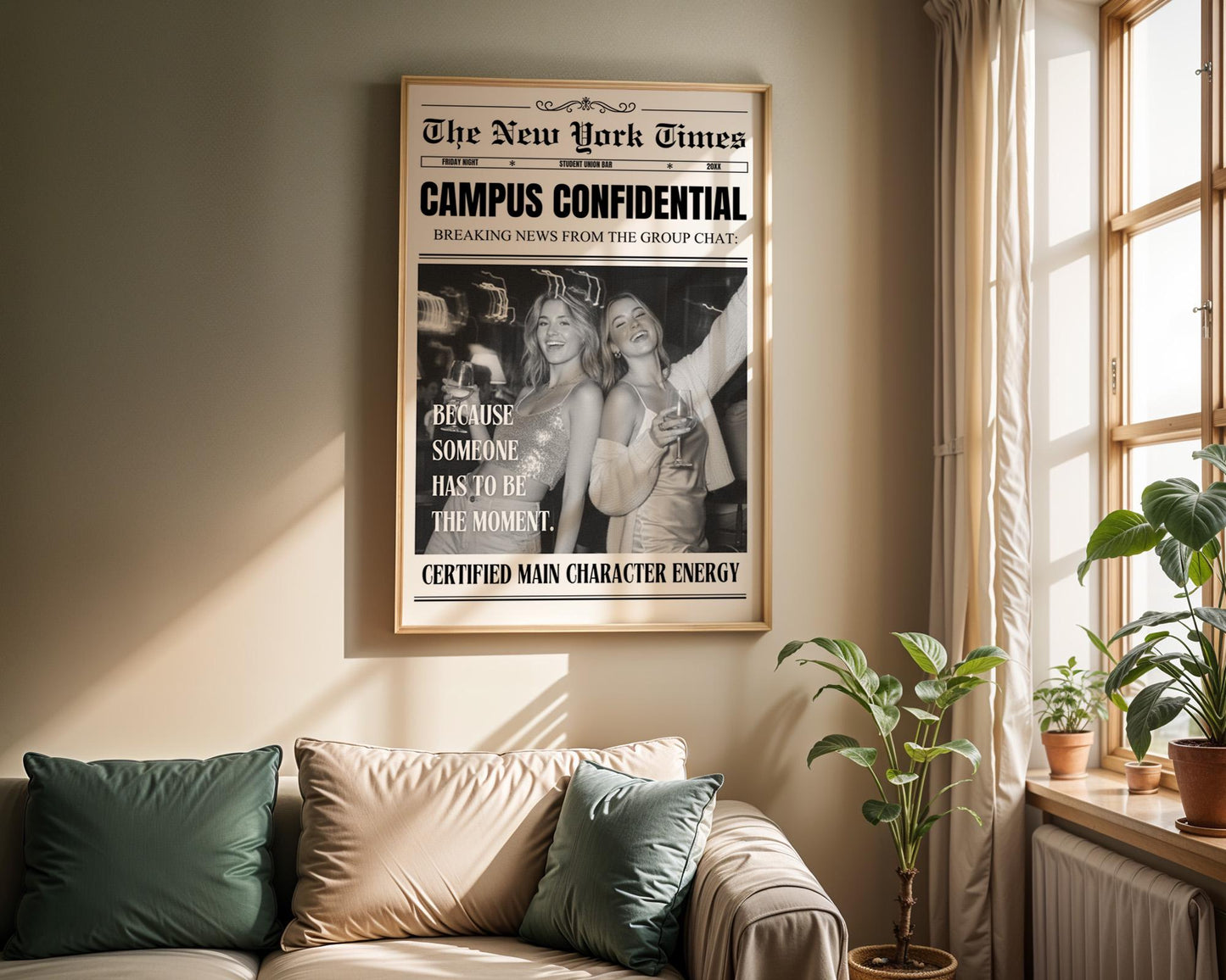 Custom Newspaper Print, Personalized College Dorm Wall Art, Best Friend Gift, Roommates Poster, Printed and Shipped Digital Download