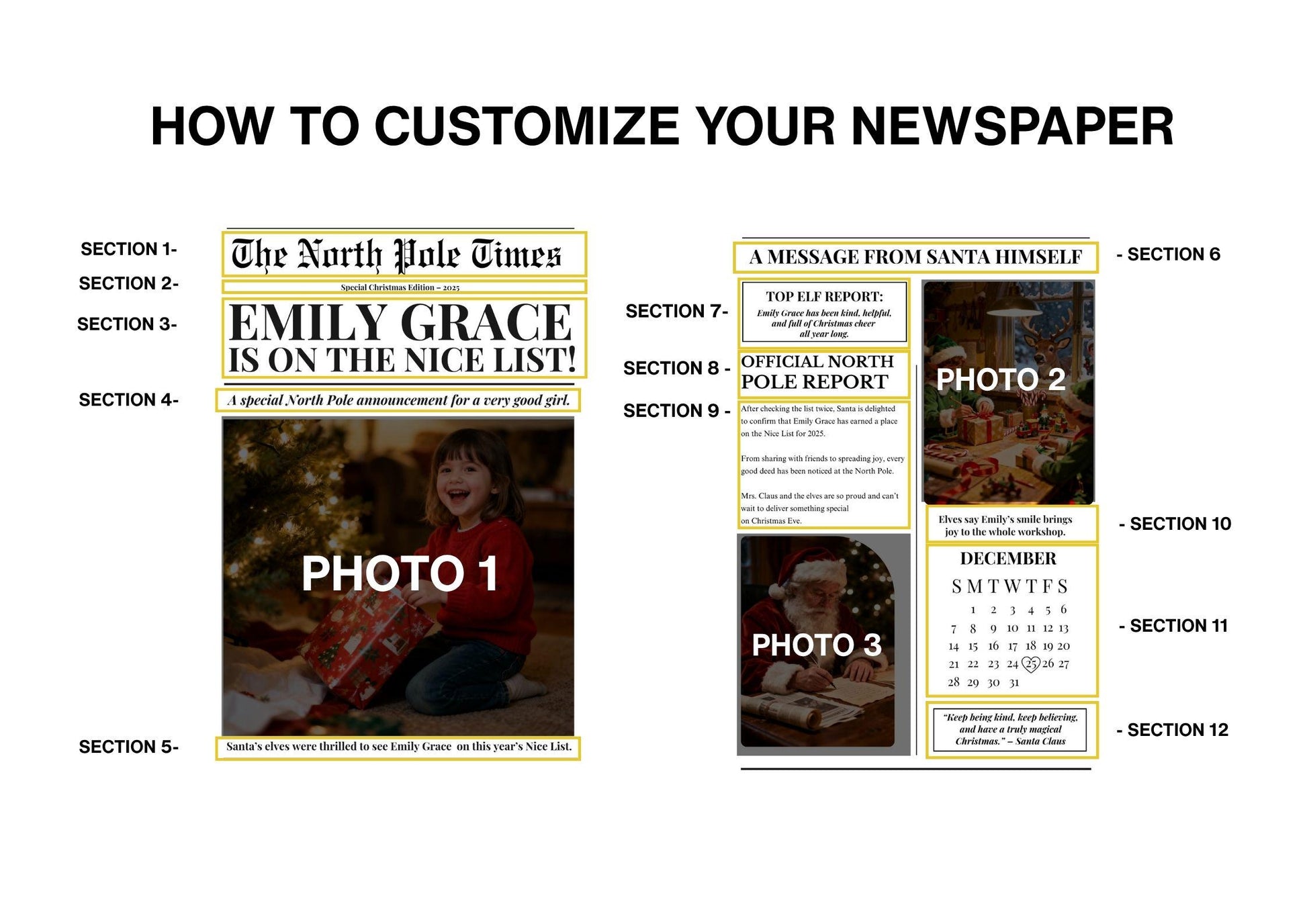 Nice List Santa, Personalized Christmas Eve Gift Newspaper, Printed and Shipped, Certificate, North Pole Mail, Santa Letter Set