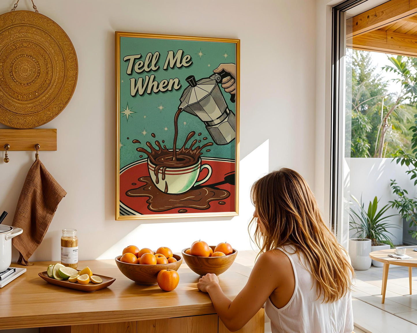 Tell Me When Coffee Print: Retro Kitchen Wall Art, Hand-Drawn Poster, Coffee Lover Gift, Aesthetic Decor, Funny 50s Poster, Vintage Art