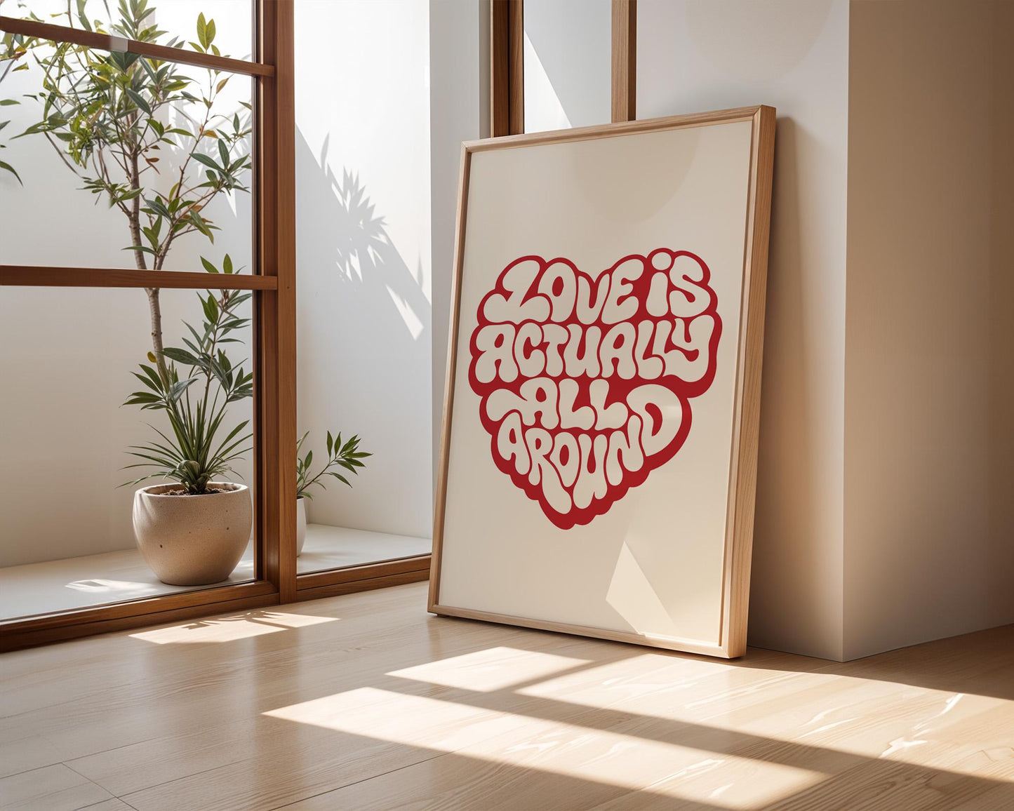 Love Actually is All Around Art Print, Minimalist Wall Art, Retro Quote Poster, Aesthetic Home Decor for Bedroom and Living Room