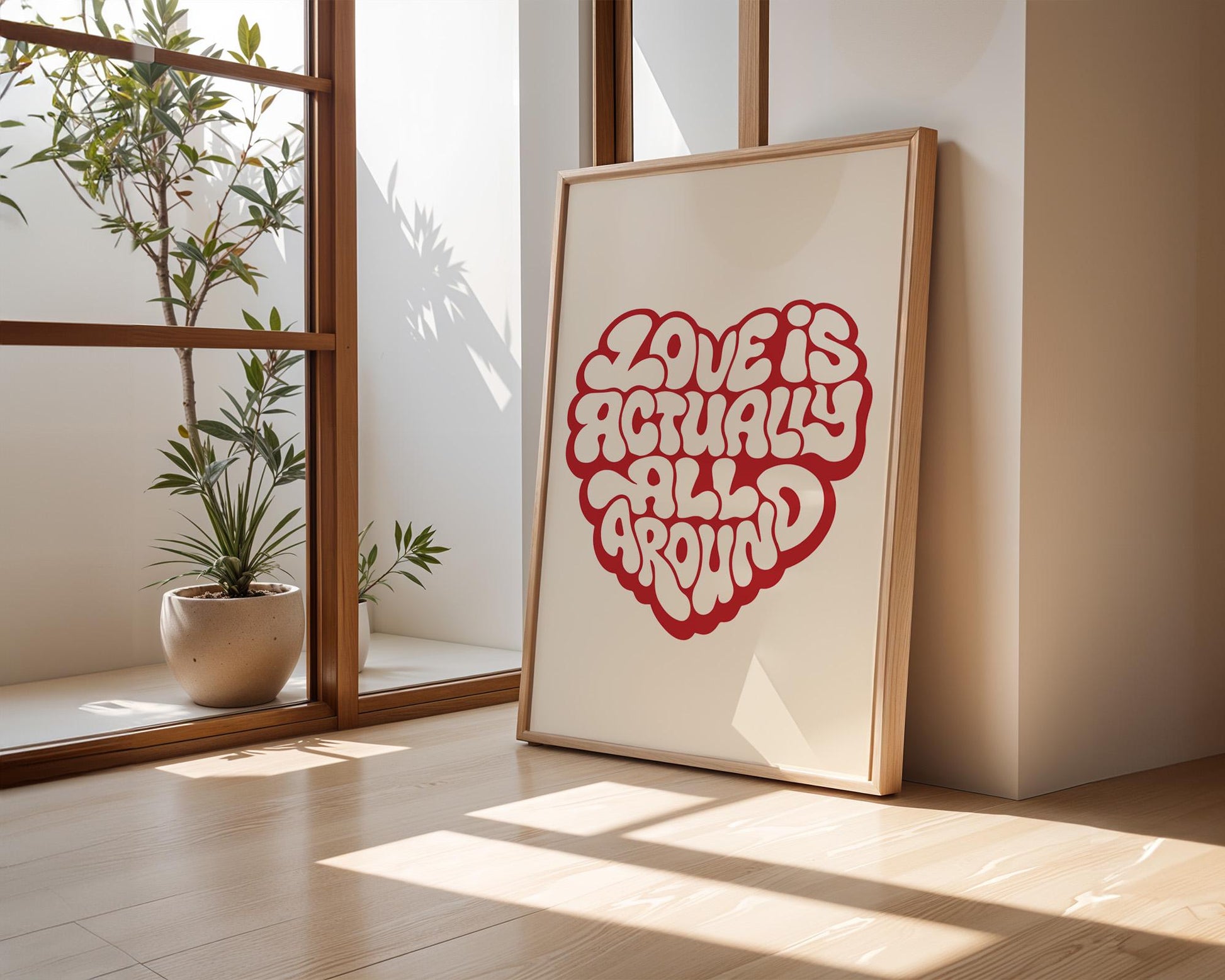 Love Actually is All Around Art Print, Minimalist Wall Art, Retro Quote Poster, Aesthetic Home Decor for Bedroom and Living Room