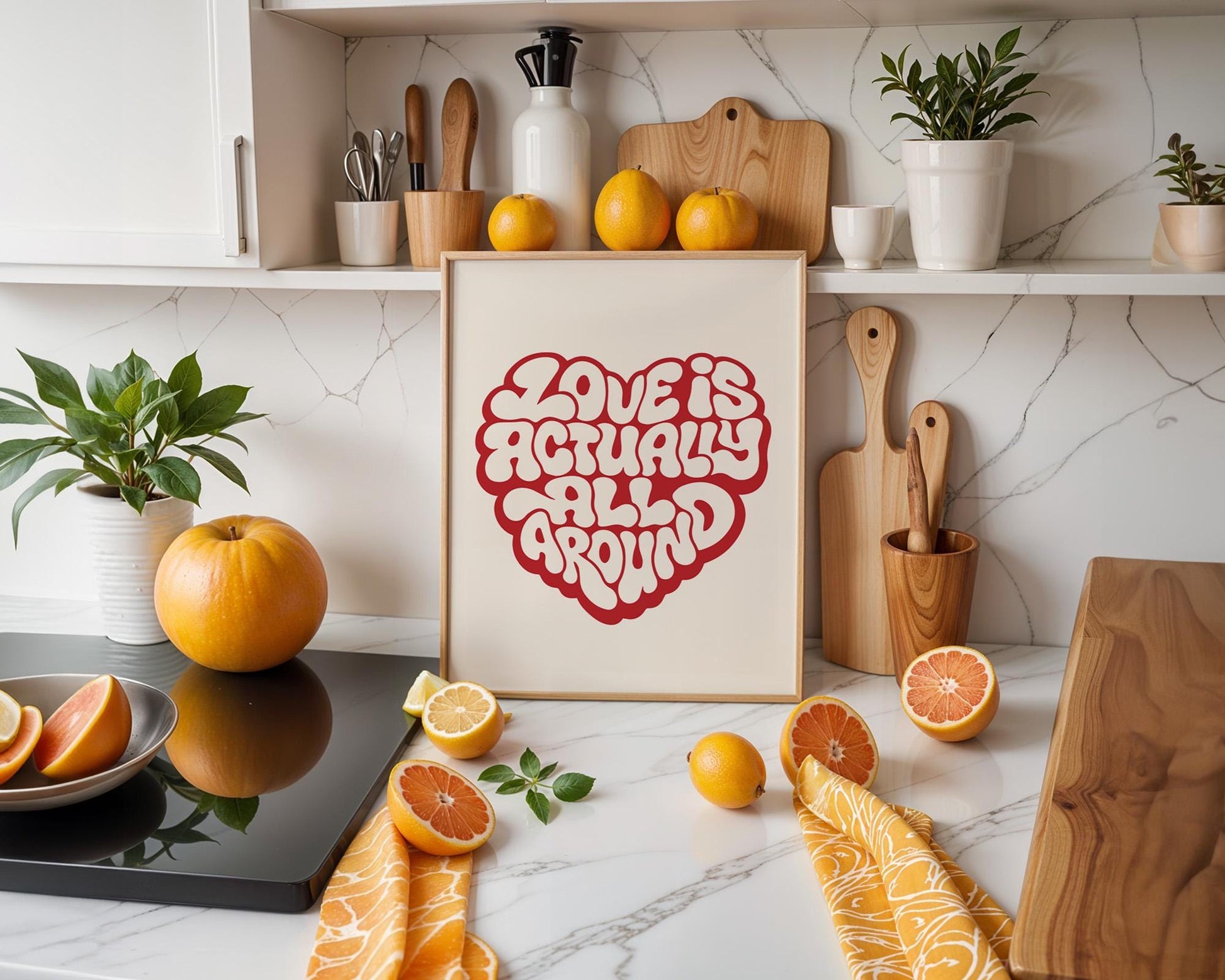 Love Actually is All Around Art Print, Minimalist Wall Art, Retro Quote Poster, Aesthetic Home Decor for Bedroom and Living Room