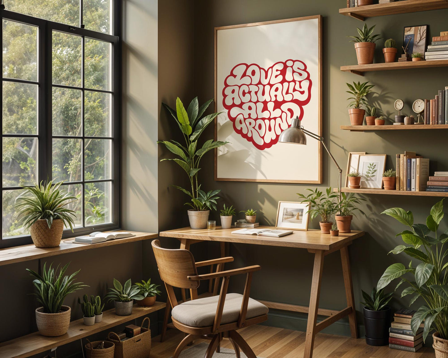 Love Actually is All Around Art Print, Minimalist Wall Art, Retro Quote Poster, Aesthetic Home Decor for Bedroom and Living Room