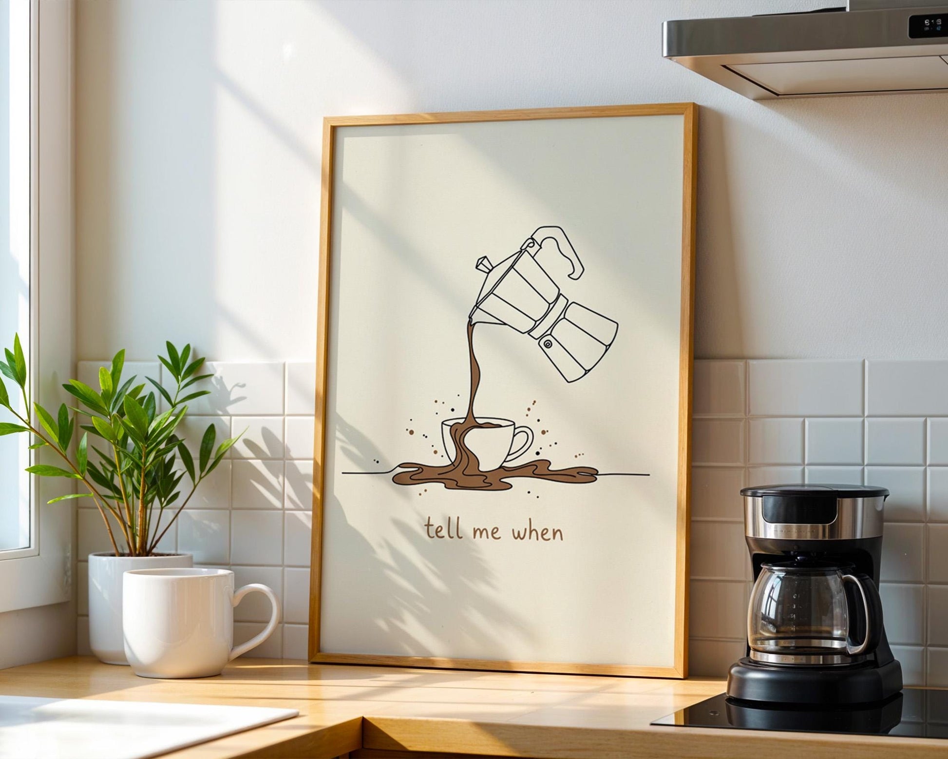 Tell Me When Coffee Print: Retro Kitchen Wall Art, Hand-Drawn Poster, Coffee Lover Gift, Aesthetic Decor, Funny line Poster, Vintage Art