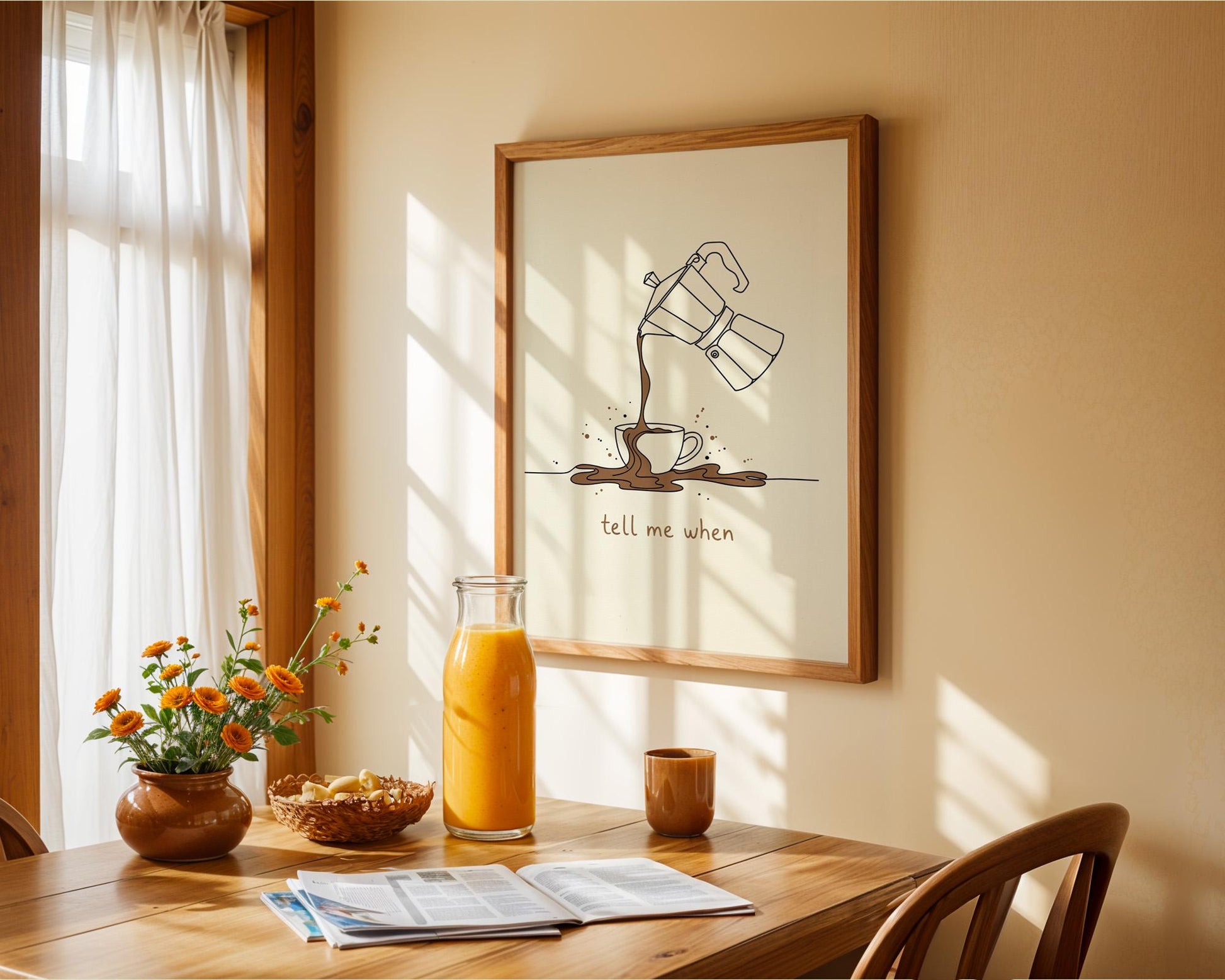 Tell Me When Coffee Print: Retro Kitchen Wall Art, Hand-Drawn Poster, Coffee Lover Gift, Aesthetic Decor, Funny line Poster, Vintage Art