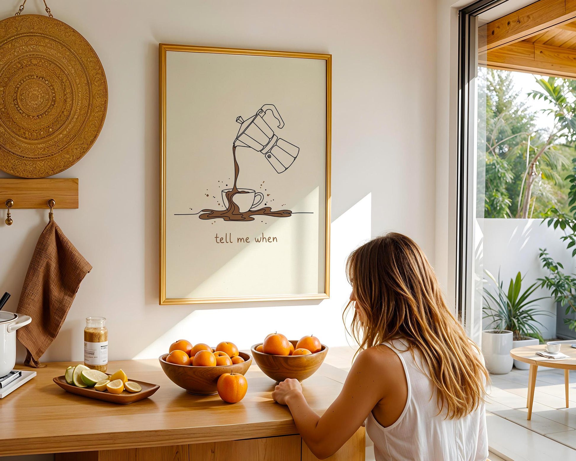 Tell Me When Coffee Print: Retro Kitchen Wall Art, Hand-Drawn Poster, Coffee Lover Gift, Aesthetic Decor, Funny line Poster, Vintage Art