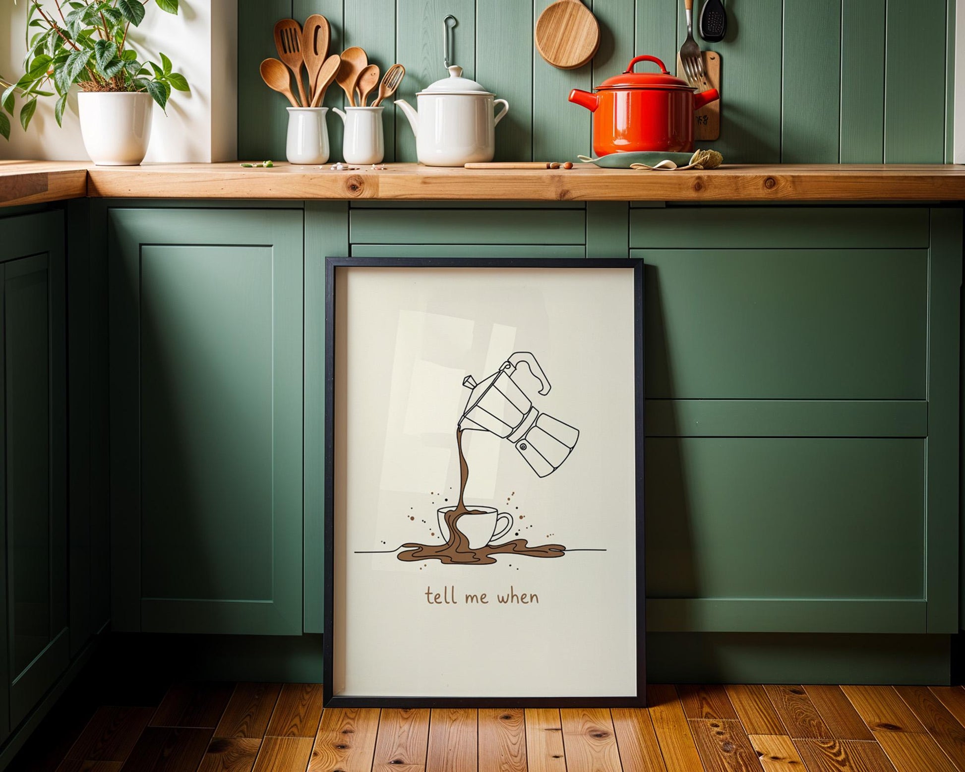 Tell Me When Coffee Print: Retro Kitchen Wall Art, Hand-Drawn Poster, Coffee Lover Gift, Aesthetic Decor, Funny line Poster, Vintage Art