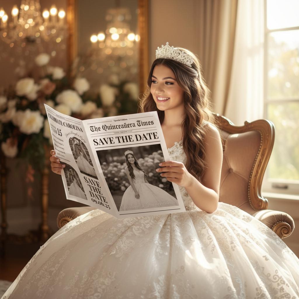 Quinceanera Newspaper Printed, Custom Save the Date Announcement, Birthday Party Decor, Unique Gift Ideas Printed & Shipped