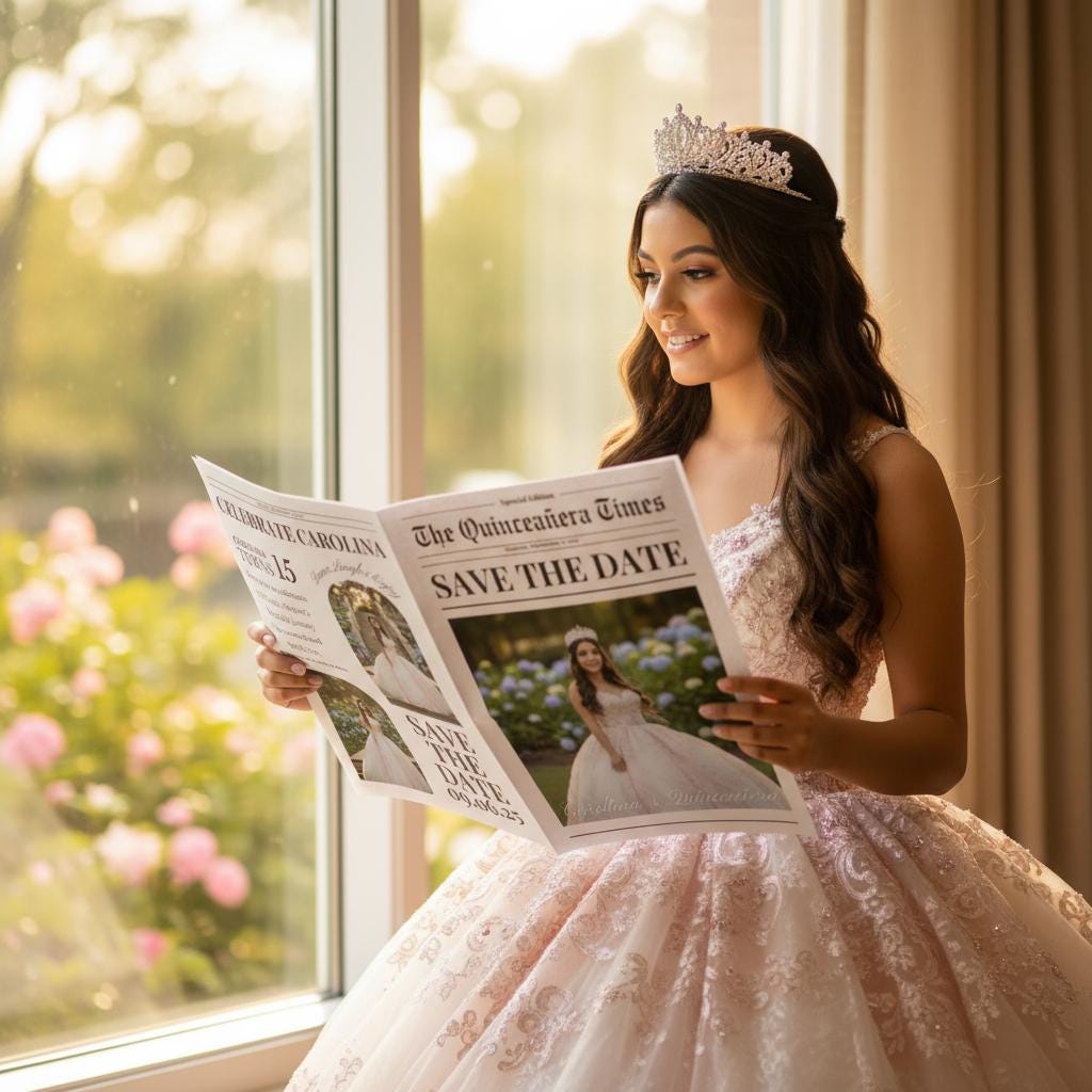 Quinceanera Newspaper Printed, Custom Save the Date Announcement, Birthday Party Decor, Unique Gift Ideas Printed & Shipped