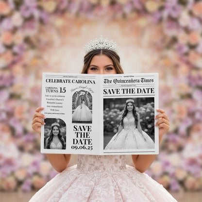 Quinceanera Newspaper Printed, Custom Save the Date Announcement, Birthday Party Decor, Unique Gift Ideas Printed & Shipped