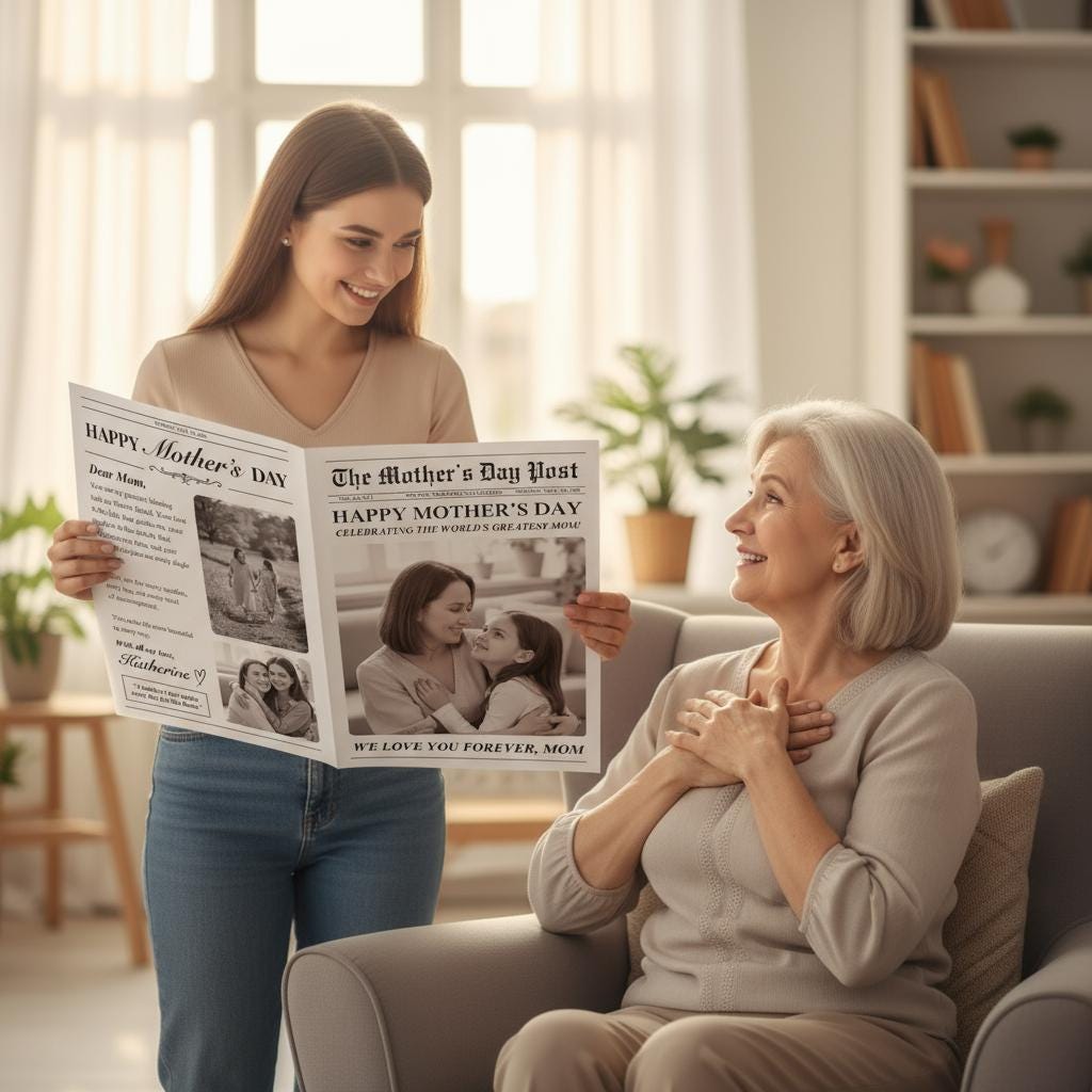 Mother's Day Newspaper Printed, Custom Gift, Unique Art Print for Mom, Personalized Keepsake